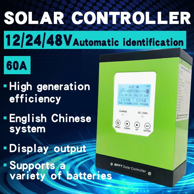 

mppt solar charge controller 60a solar panel regulator 12V 24V 48V LCD auto lithium-ion battery lead-acid cell 60A