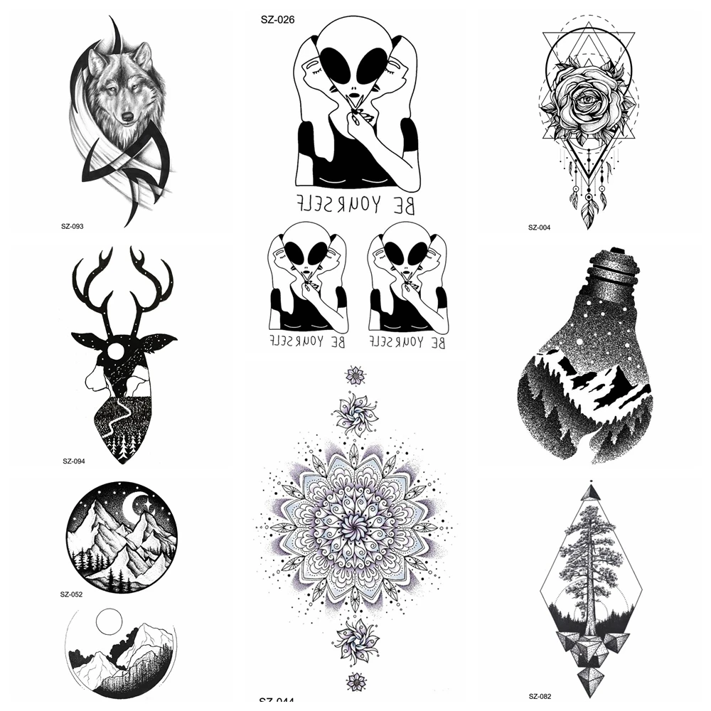Koop Zwart Creatieve Mannen Tijdelijke Tattoo Arm Art Stickers Vrouwen Hout Blub Waterdichte Tatoos Dreamcatcher 3D Nep Geometrie Tattoo