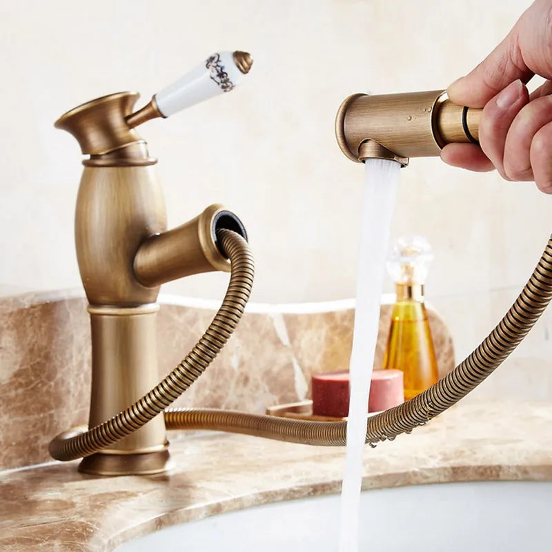 short Antique faucet Ретро выносной бассейн смеситель кран, античная Ванная раковина кран, различные стили Европейский одной ручка матовая кран - Цвет: short Antique faucet