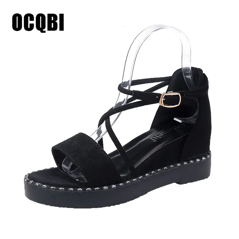 

New Fashion Wedges Comfort Women Shoes Casual Flock Belt Buckle High Heel Zipper Shoes Fish Mouth Sandals Pretty Females sandals