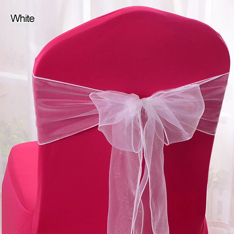 25 шт. Бирюзовый стул пояса " x 108" изящная ткань органза тканевая лента свадебное украшение места для праздника вечерние Suppiler банты на стулья - Цвет: White