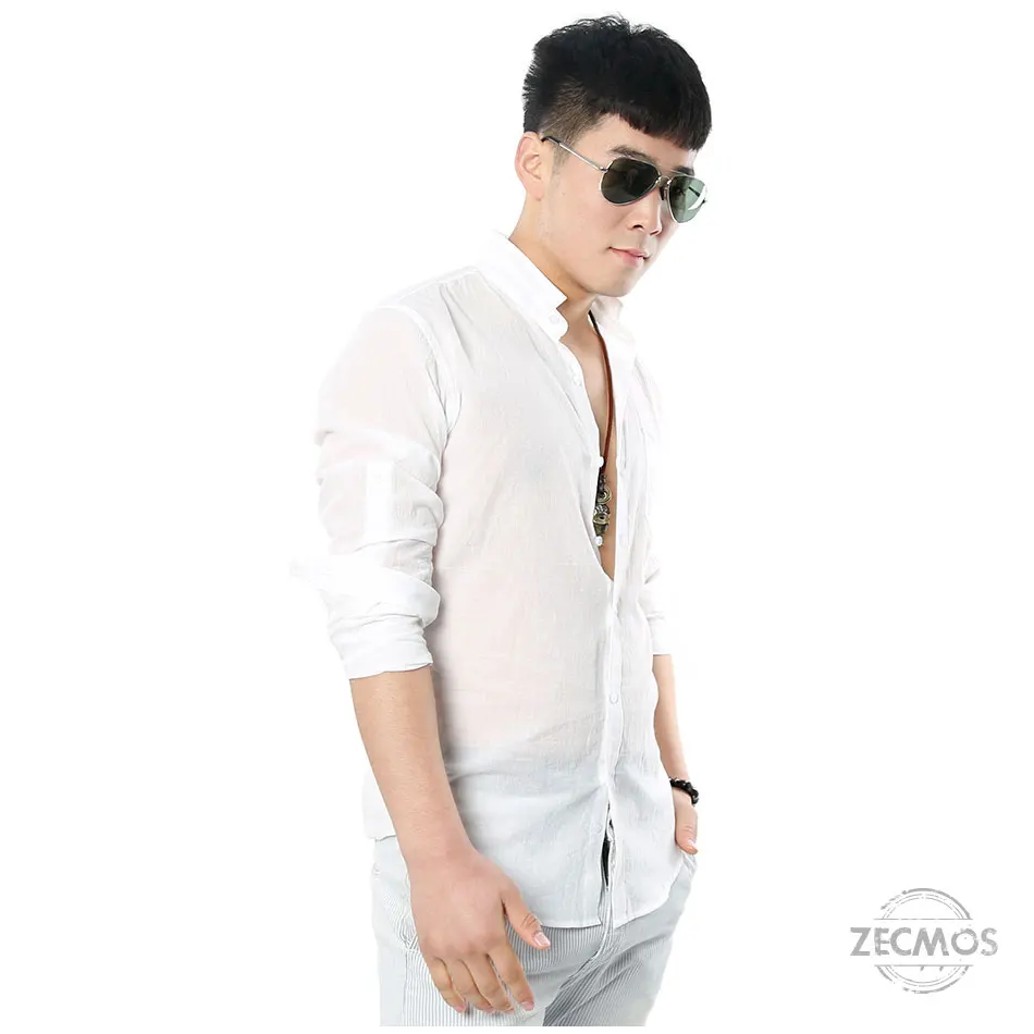 Zecmos camisa social masculina de linho, camisa