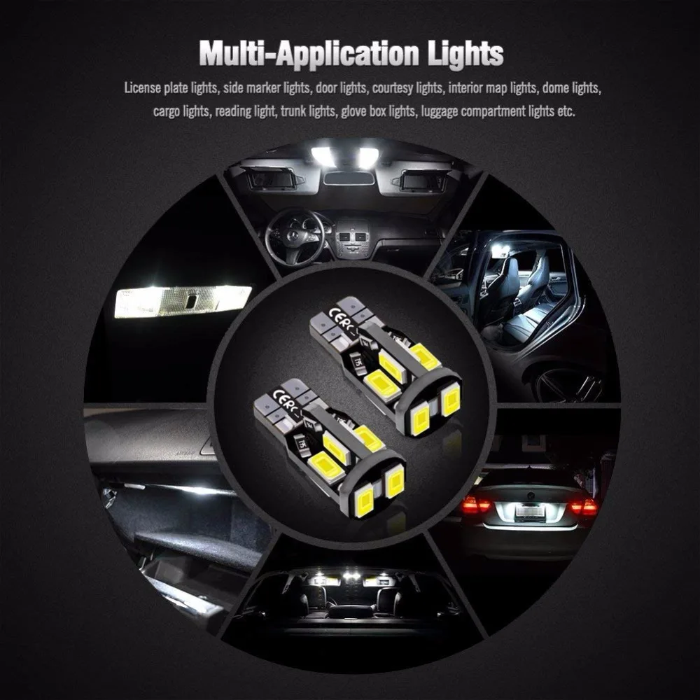 10Pcs 194 168 T10 W5W Error Free LED Light Bulb 5730 Chips LED Bulbs For Interior Dome Map Door Courtesy License Plate Light 12v