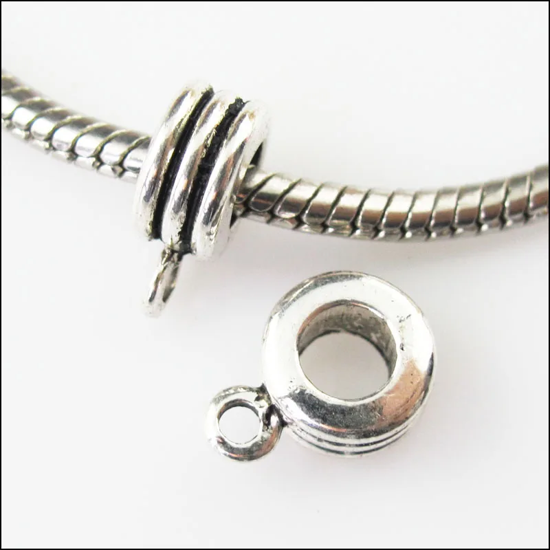10Pcs Antiqued Silver Tiny Bail Bead Fit Bracelet Charms Connectors
