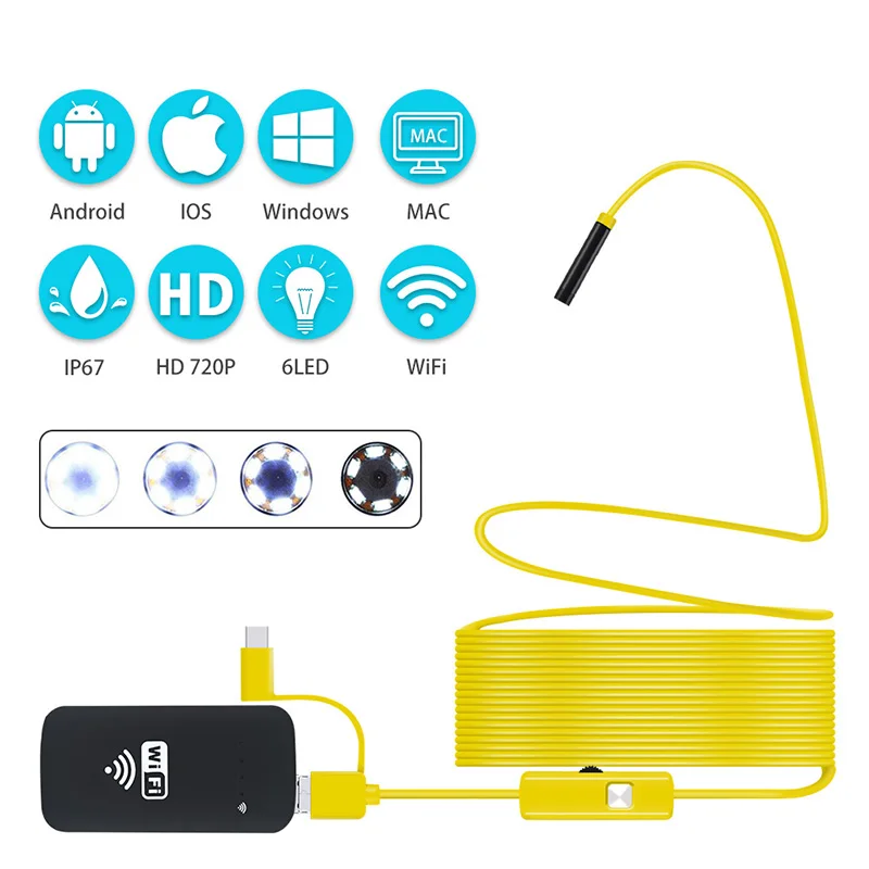 

WiFi 7mm 720P HD Borescope Inspection Camera Semi-Rigid Snake Camera for Android and iOS Smartphone iPhone Wireless Endoscope
