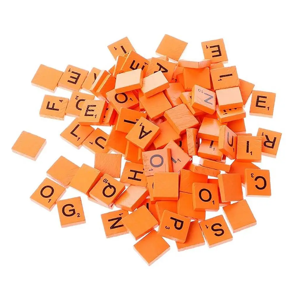 100 деревянные алфавиты Эрудит плитки черные буквы цифры ремесло дерево Valuabe - Цвет: Оранжевый