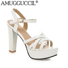 2017 New Plus Big Size 32-45 Black White Pink Buckle Fashion Sexy High Heel Platform Summer Girl Female Lady Women Sandals L744