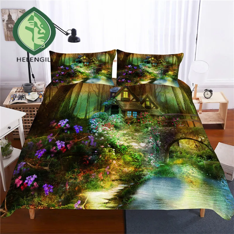 HELENGILI 3D Bedding Set Forest Dreamland Print Duvet Cover Set Bedclothes with Pillowcase Bed