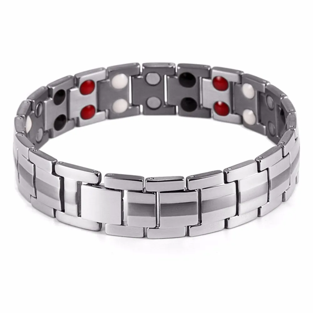 Hottime Double Row Black Gun Plated Men Health Magnetic Bracelet Titanium Steel Bracelets For Man Magnet Energy Armband 10142