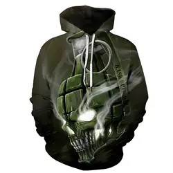 Creatvie Армейский зеленый череп головы смога 3D печати балахон Для мужчин/Для женщин хип-хоп Уличная пуловер Кепки кофты мальчик осенняя