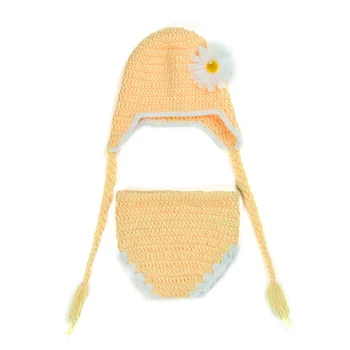 

Super Cute Sunflower Handmade Crochet Knitted Newborn Boy Girl Photo Props Outfit Costume Set FJ88