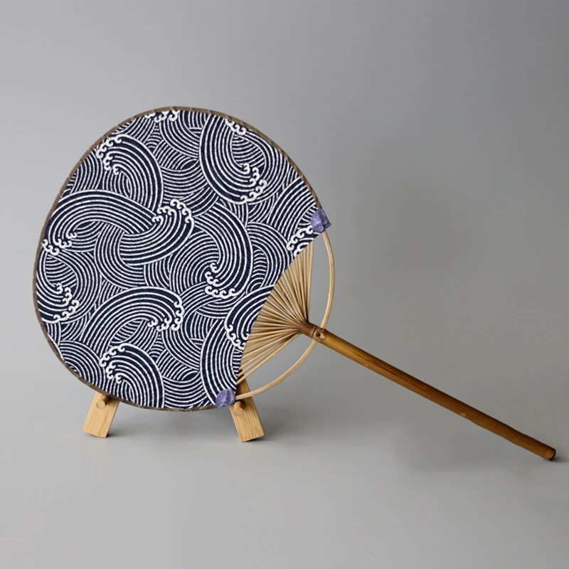 22 سنتيمتر النمط الياباني الرياح القماش مروحة سلسلة الخيزران مقبض القطن الخالص القماش المنزلية بارد طارد الحشرات اليد الشعر جولة مروحة