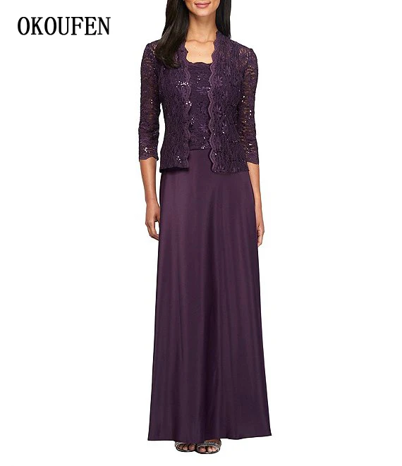 

Mother of the Bride Groom Dresses Wedding 2019 with Lace Jacket Three Pieces A-Line Navy Grape Kurti vestido de madrinha farsali