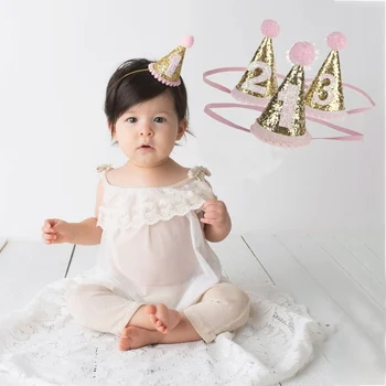 

1pcs Baby Cute 1/2/3 Birthday Hat Dot With Hairball Baby Shower Birthday Photo Props Children Decor