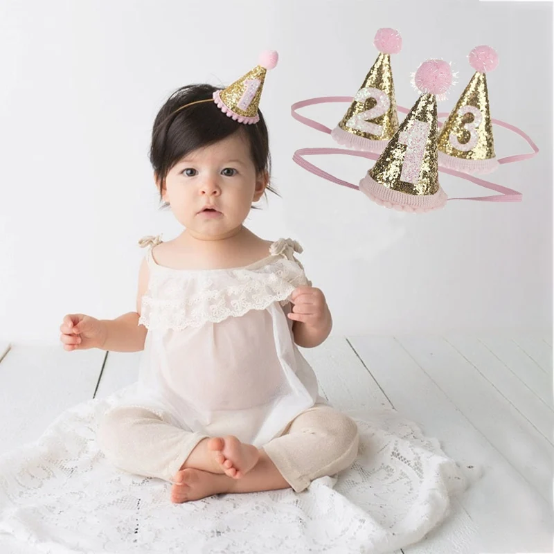 

1pcs Baby Cute 1/2/3 Birthday Hats Dot With Hairball Baby Shower Birthday Photo Props Children Decor