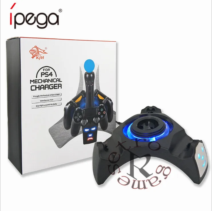 

4 in 1 Triangle Blue LED Charging Dock Station for PS Move Motion Playstation 4 PS4 Slim Pro Controller Storage Stand Charger