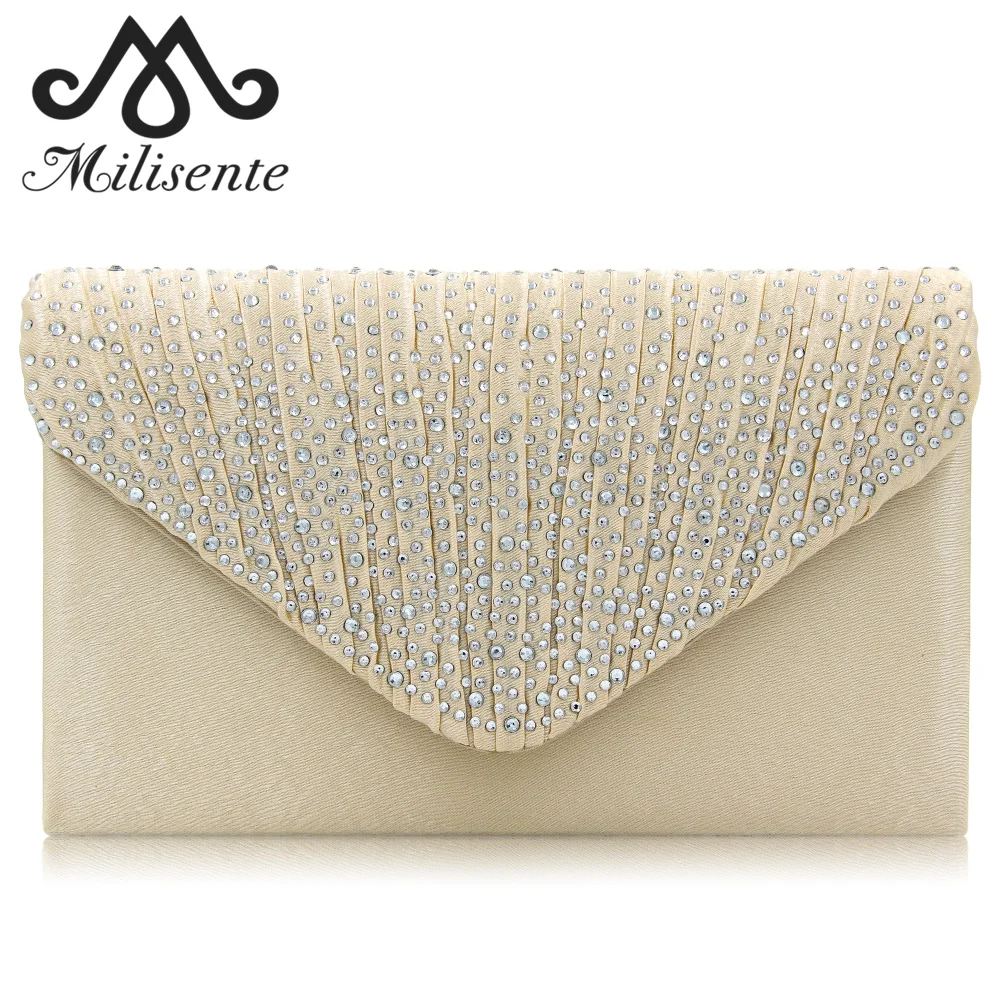 

Milisente Luxury Women Rhinestones Bag for Wedding Fashion Triangle Hasp Design Ladies Messenger Bags Casual Girls Party Clutch