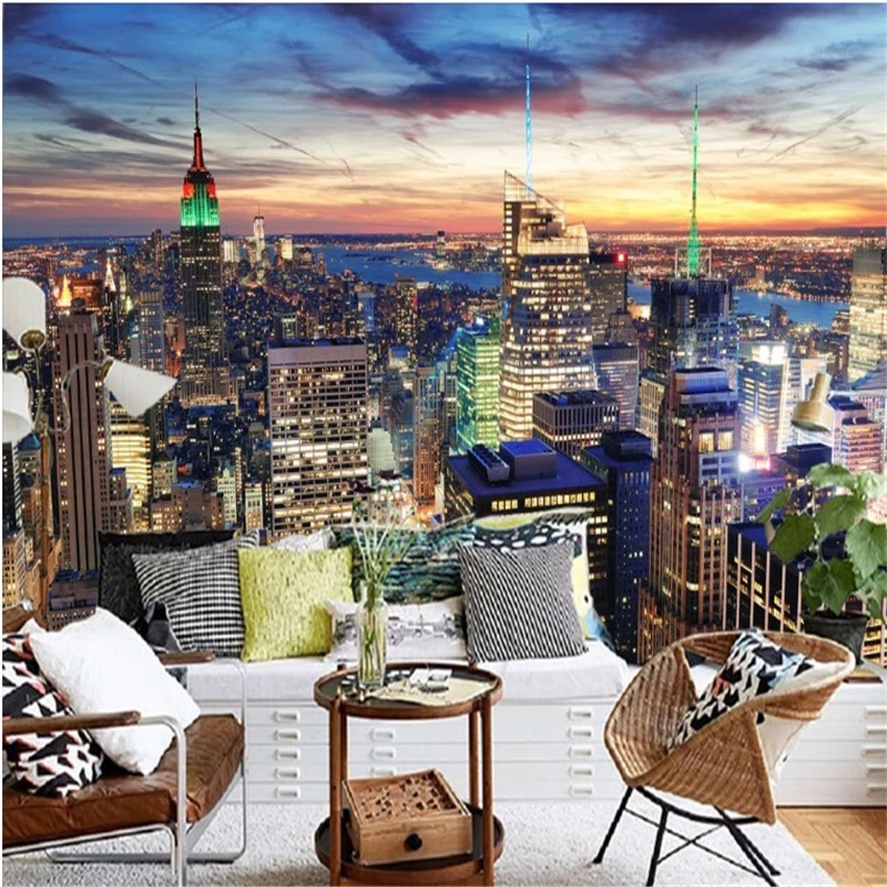 

beibehang papel de parede Personalized wallpaper beautiful city scenery New York night television background wall painting