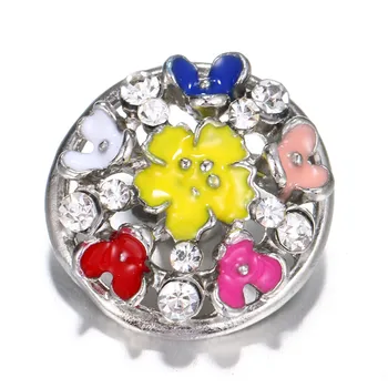 

KZ1463 New Colorful flowers hollow rhinestone metal 20mm snap buttons fit snap jewelry wholesale