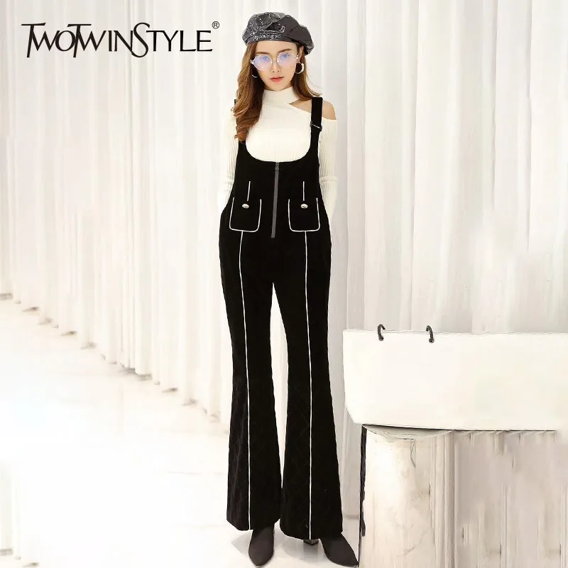 TWOTWINSTYLE Осенние Комбинезоны для женщин хит цвет Тонкие штаны на подтяжках Высокая