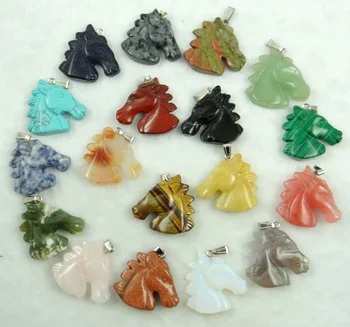 

Natural stone Horse head opal Agates Turquoises tiger eye Quartz Crystal charm pendants for diy jewelry Making a necklaces