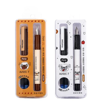 

1 Set of Cartoon Dog Fountain Pen with 4 Pcs of Ink Refill for School Stationery & Office Supply