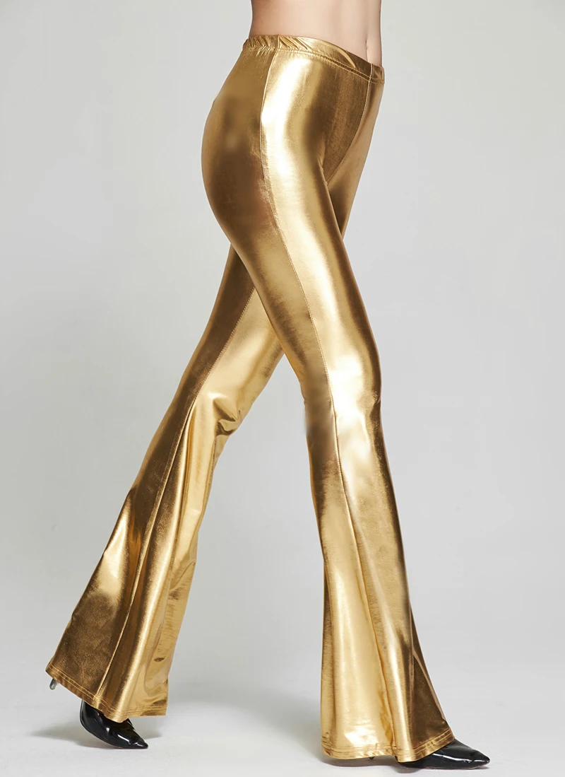 Vangull женские брюки длинные глянцевый золотистый Серебристый обтягивающие брюки весенние женские брюки уличная мода брюки клеш с эластичным поясом брюки
