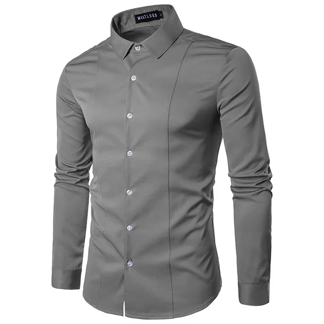 5 Colors new fashion Pure color Good Quality Men Slim Fit Casual shirt Mens Full Sleeve Shirt