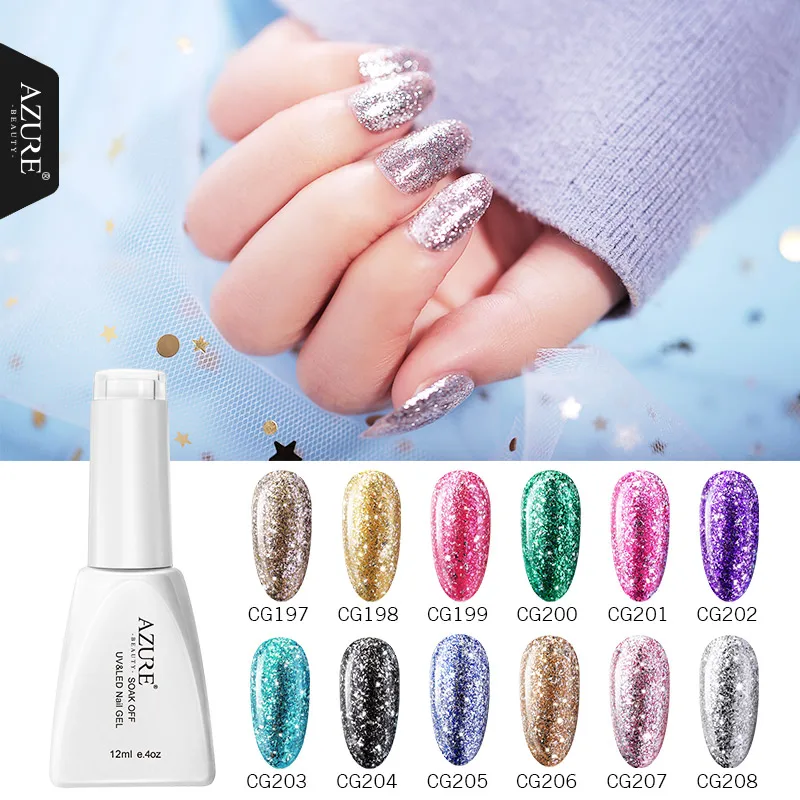 

Azure Beauty Holographic Glitter Platinum Nail Gel Super Shining UV Gel Varnish Art DIY Manicure Led Nail Gel Lacquer 12ML