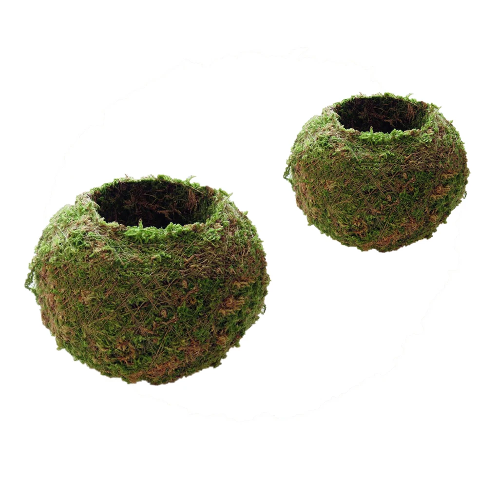 2pc Moss Flower Pot Moss Ball Weave Preserved Pot Garden Decor Unique 6,12cm