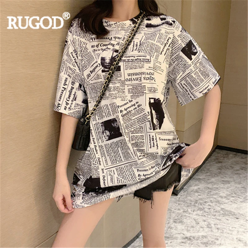 Женская футболка с короткими рукавами RUGOD модная длинная круглым вырезом и