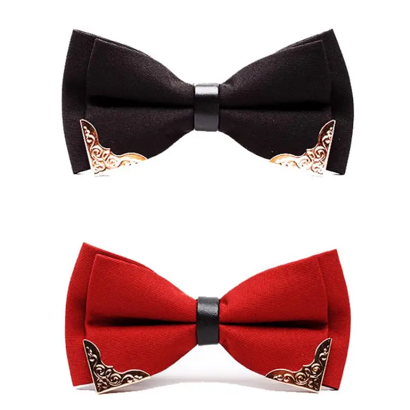 New Men's Metal Corner Stripe Bow Wedding Party Groomsmen Double Stripe Bow Tie