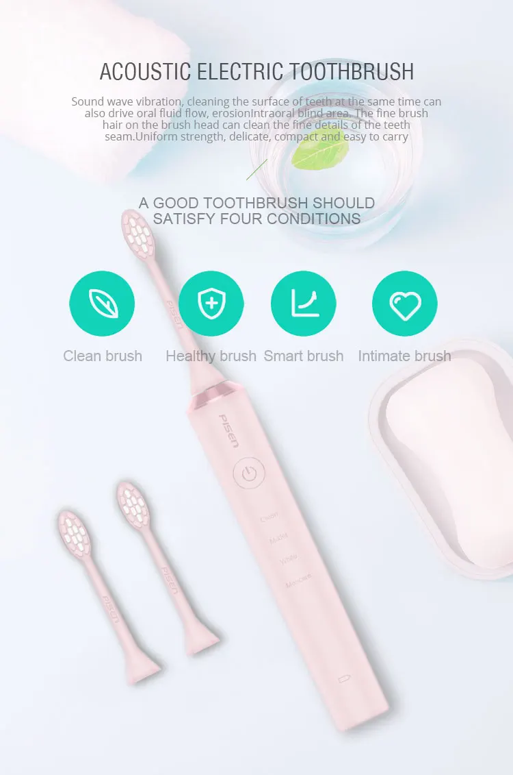 PISEN sonic youth Электронная зубная щетка с 2 зубными головками водяная ультразвуковая автоматическая зубная щетка для взрослых