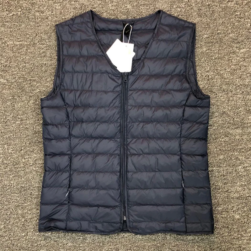 Beste Merk Winter Jas Vest Mannen 90% Witte Eendendons Ultra Licht Vest Draagbare V hals Mouwloze Jas Mannelijke Ongedwongen Rits Vest
