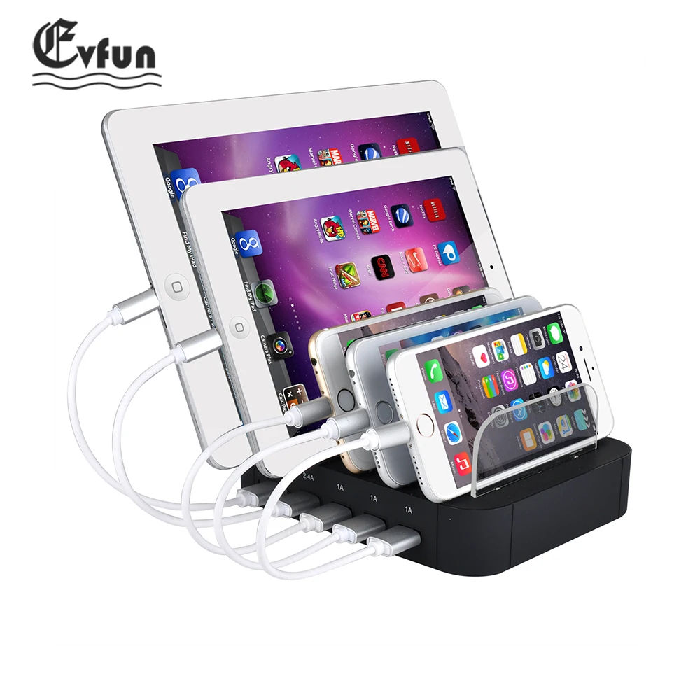 Evfun USB Charger Station 5 Port USB Charging Station Dock Desktop Stand Multi Port Charger for