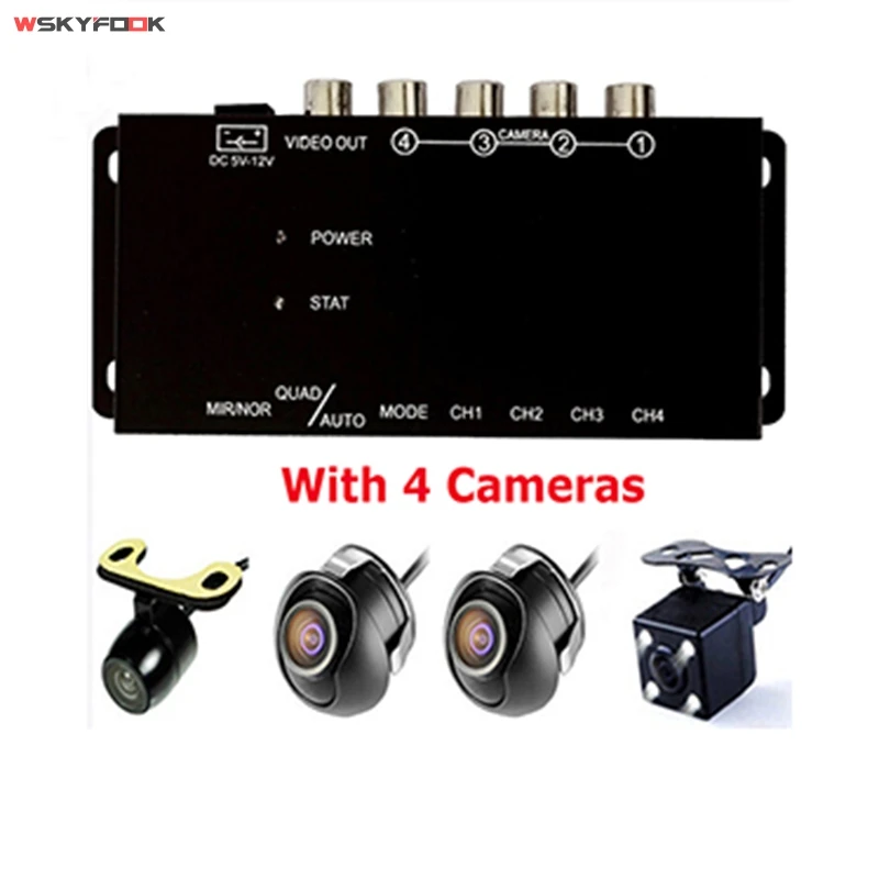 

Car 4-Way Video Switch Parking Camera 4 View Image Split-Screen Control Box Kits