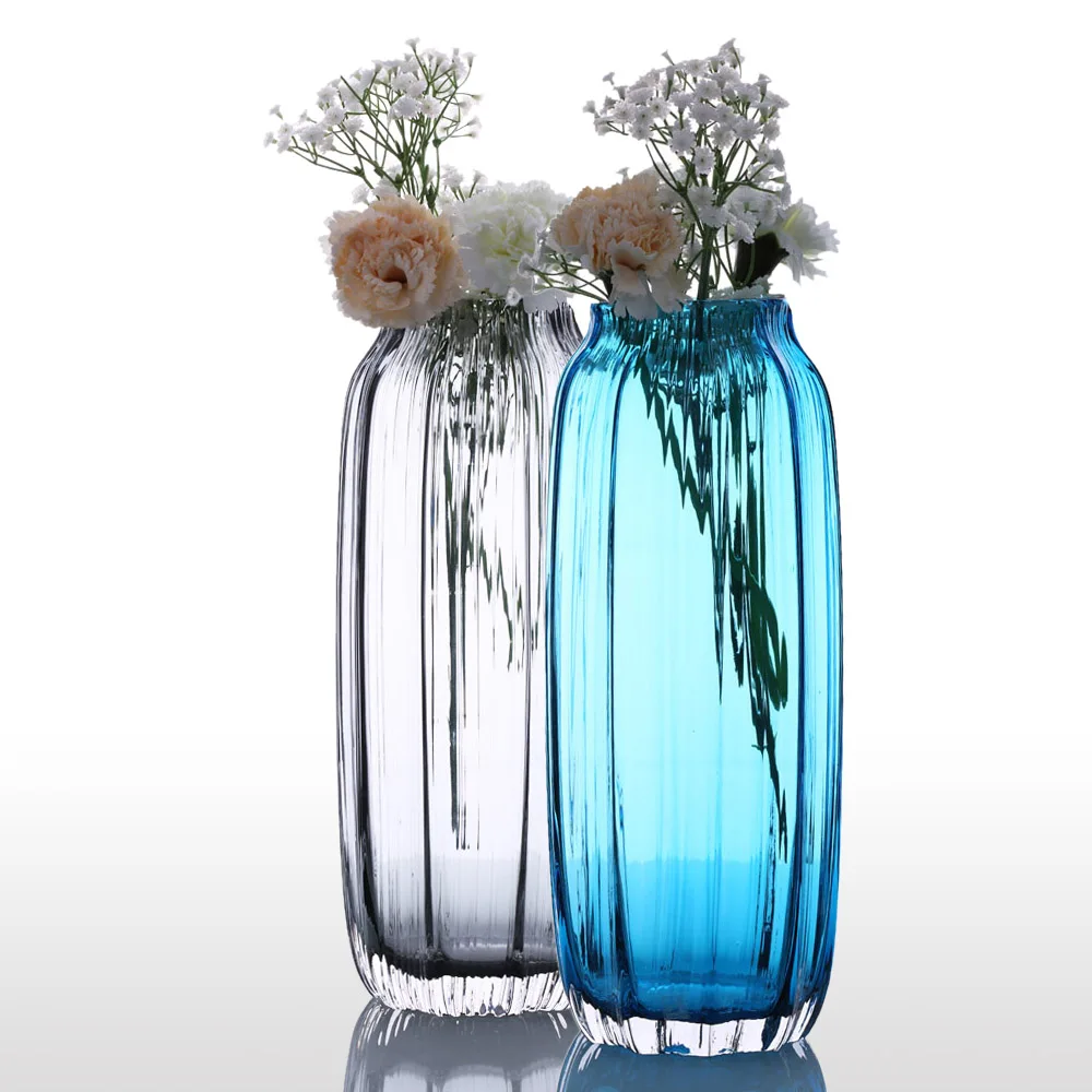 CASAMOTION Glass Vase Modern Ribbed Design Glass Vase Home Room