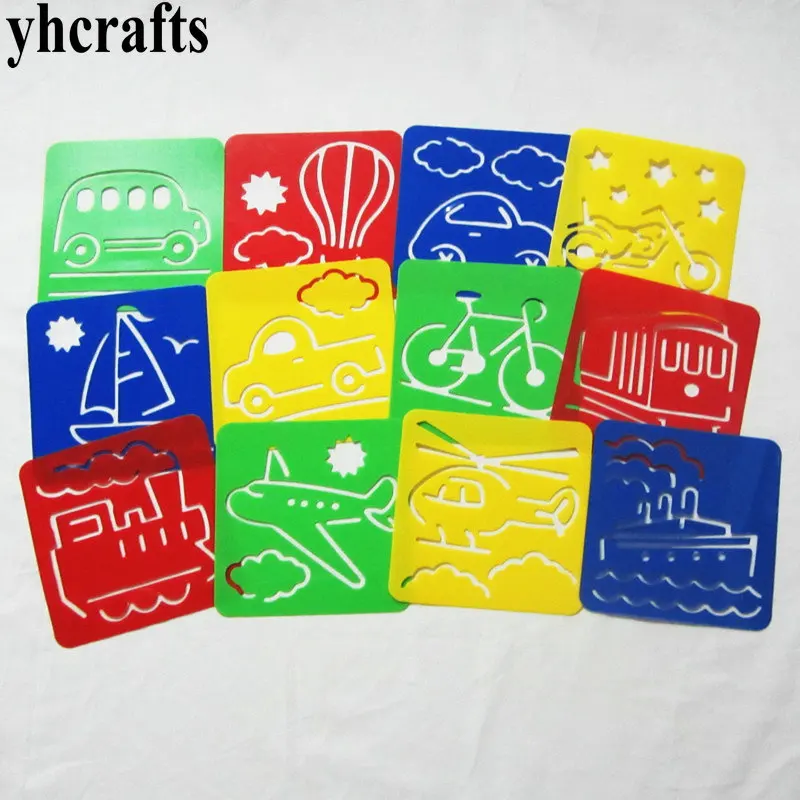 

12PCS/LOT.Vehicle art stencil 20 design Paint template Early learning drawing Kindergarten arts and crafts DIY toys Creative OEM