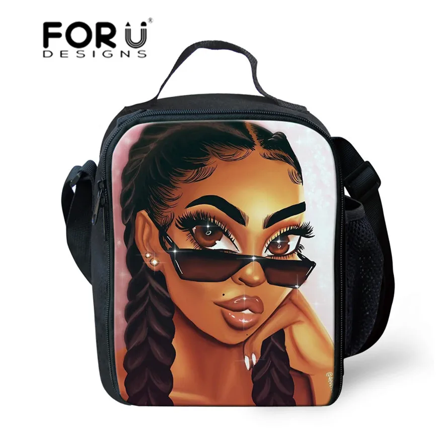 FORUDESIGNS Термосумка для обедов Lunchbag Африканский Американский черный арт коробка с отделениями для завтрака мешок дети функциональный хранения еды для пикника - Цвет: YQ3715G