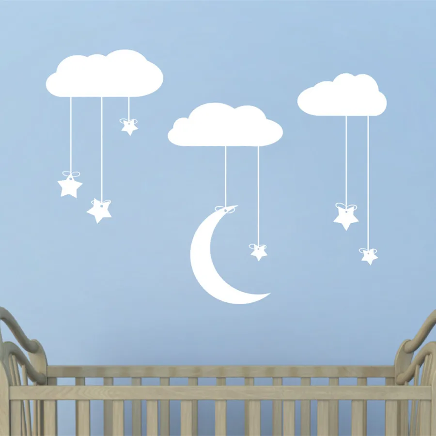 Hanging Stars and Moon from Clouds Childrens Wall Art ...