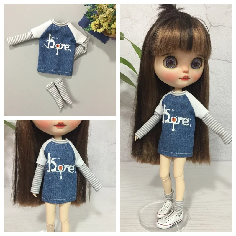 Одежда для кукол 30 см Повседневная футболка с длинным рукавом + шорты Blyth Azone Licca