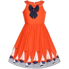 Sunny Fashion Girls Dress Navy blue Dot Sea Fish Ocean Beach Halter Dress Cotton 2018 Summer Princess Wedding Party Size 6-12