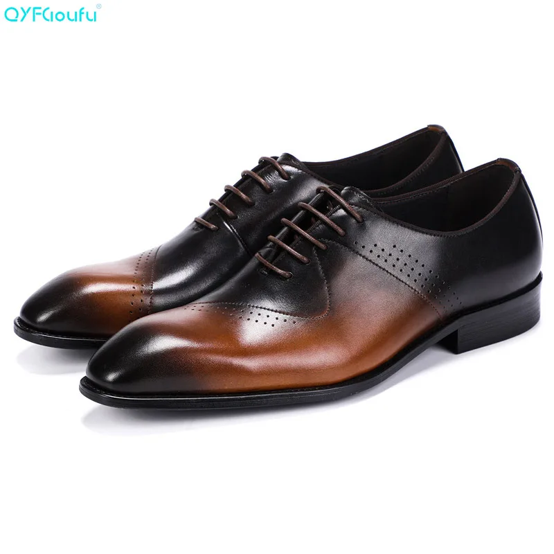 

Italian Designer Formal Dress Shoes For Men Oxford Genuine Leather Fashion Black Khaki Pointed Toe Handmade Shoes
