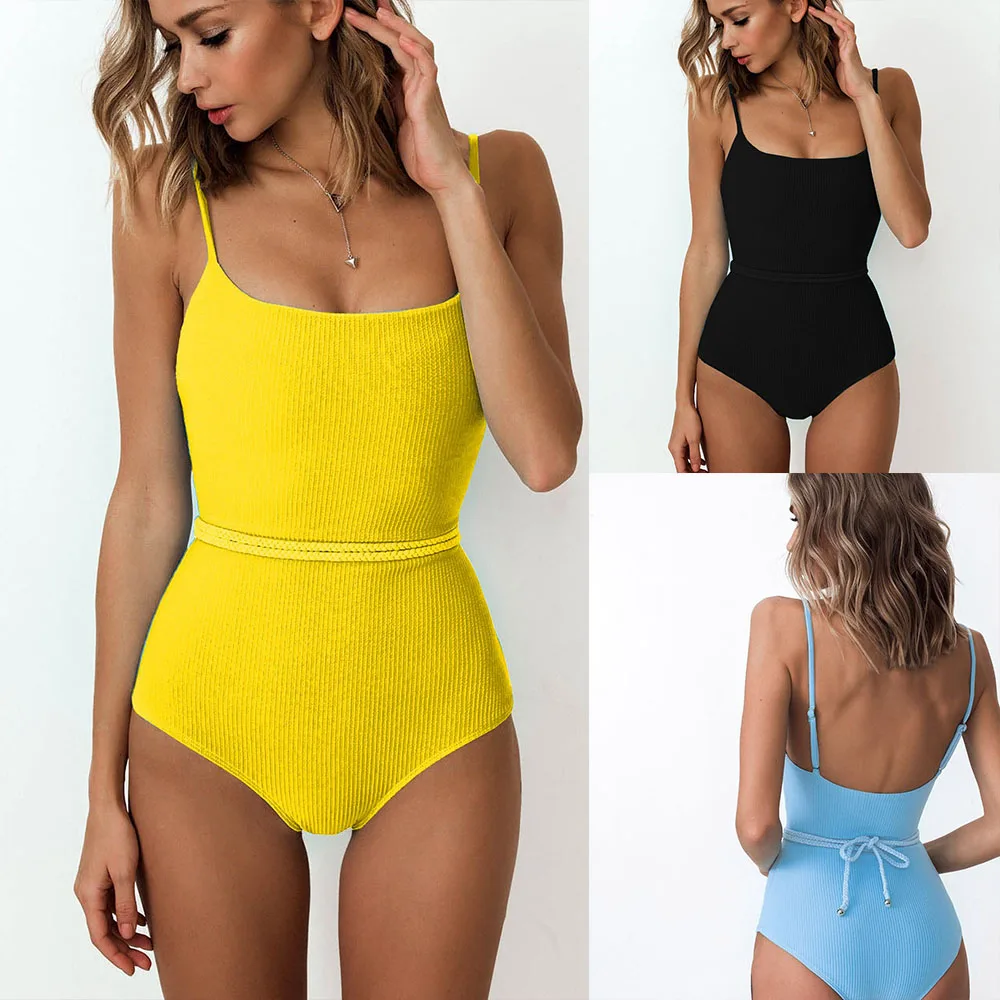 

Sexy Striped Material High cut Swimwear 2019 Women Belt bodysuit one-piece Swimsuit Push Up Monokini Bathing Suit backless Beach