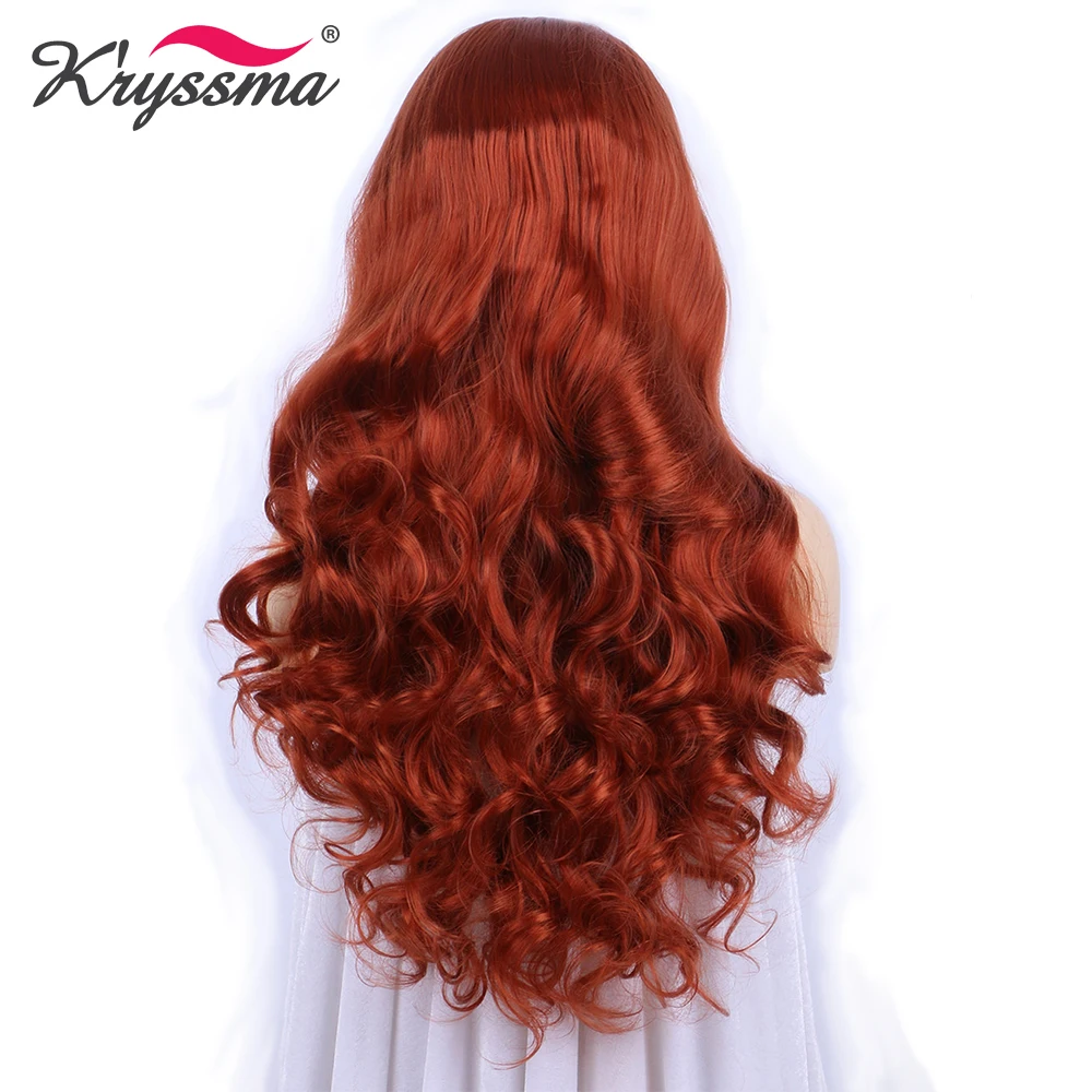 Медный красный оранжевый парик синтетический парик фронта шнурка длинные волнистые парики для женщин часть высокотемпературное волокно