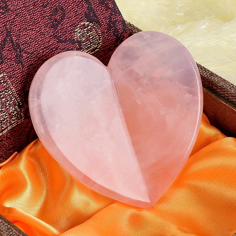 Большой размер, натуральный розовый кварц, форма сердца Gua Sha с подарочной коробкой, скребок для иглоукалывания, массажный инструмент для лица, спины, массажер для ног