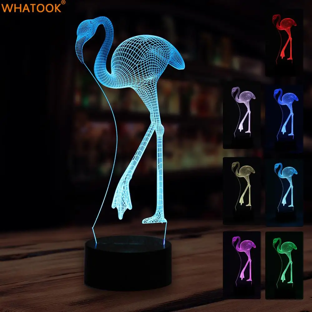 Flamingo LED Night light 3D Lampe Acrylic 7 Colors Changing Novelty Touch USB Table Lamp for
