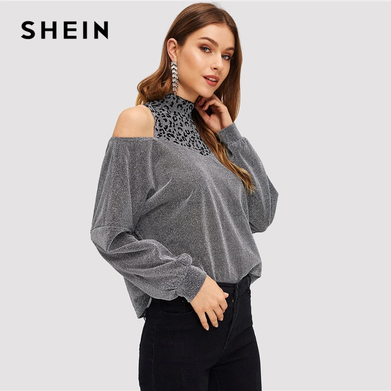 SHEIN Джемпер С Разрезами, Джемпер С Леопардовым Принтом И Открытыми Плечами