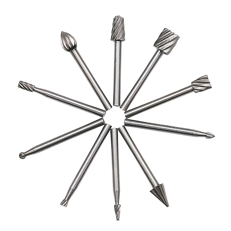 

TUOSEN 10pcs HSS Routing Router Bits Burr Rotary Tools Rotary Carving Carved Knife Cutter Tool Engraving WoodWorking for Dremel