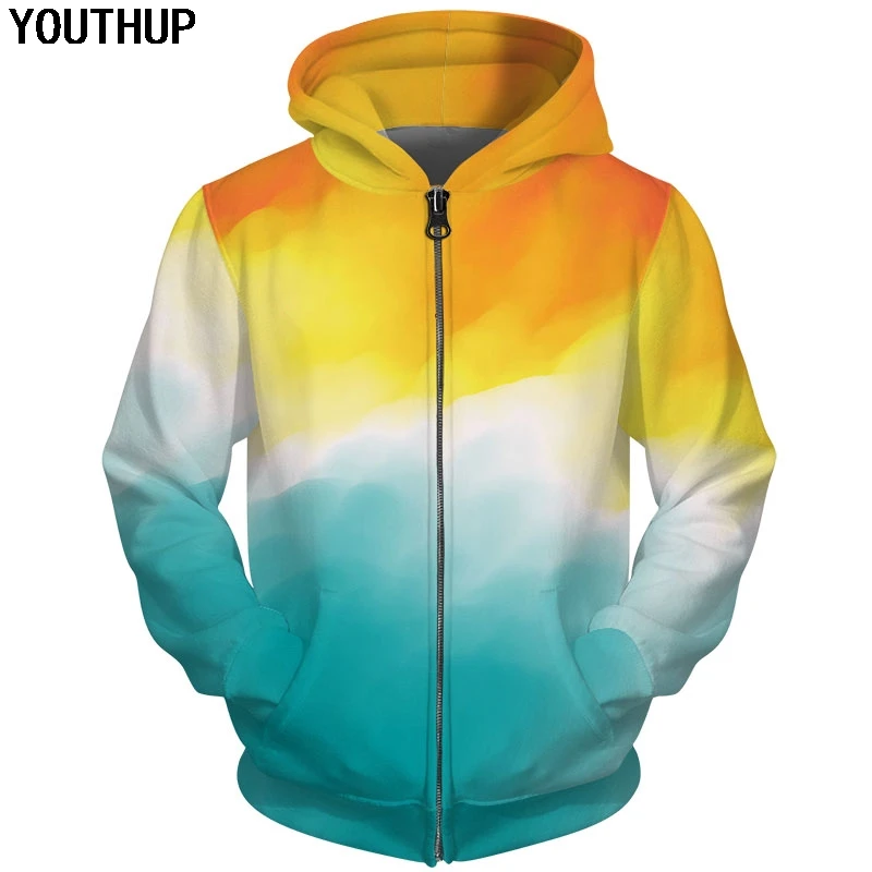 Толстовка YOUTHUP с капюшоном для мужчин и женщин худи на молнии 3D принтом
